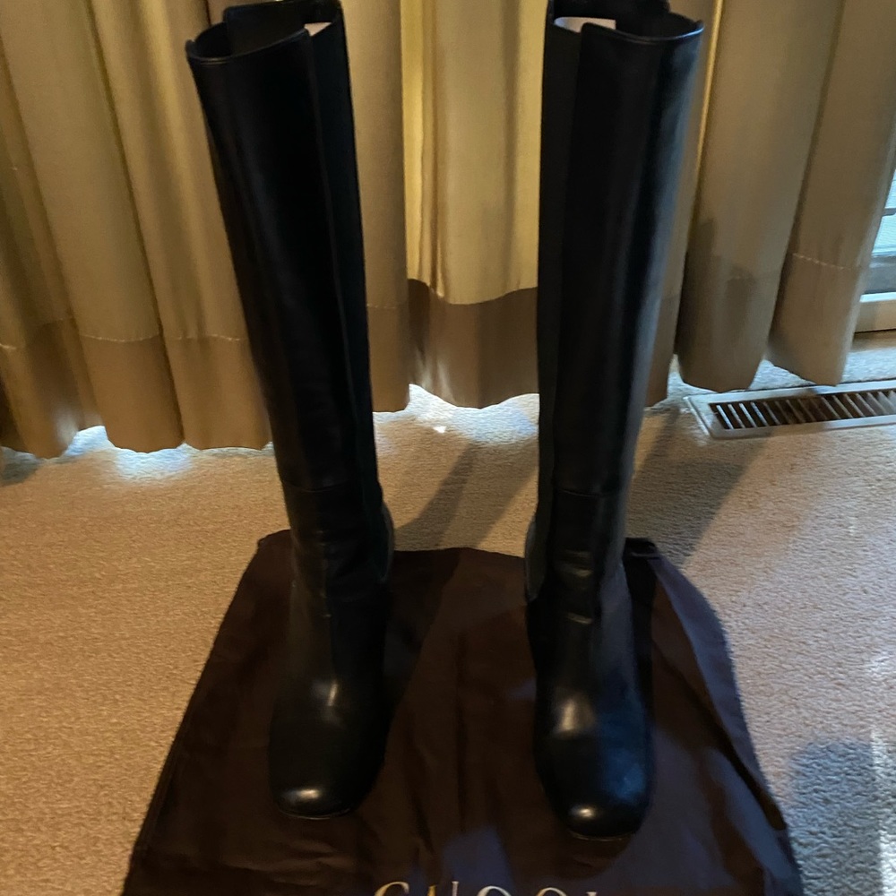 Gucci tall leather boots with mirror heel - Picture 5 of 14